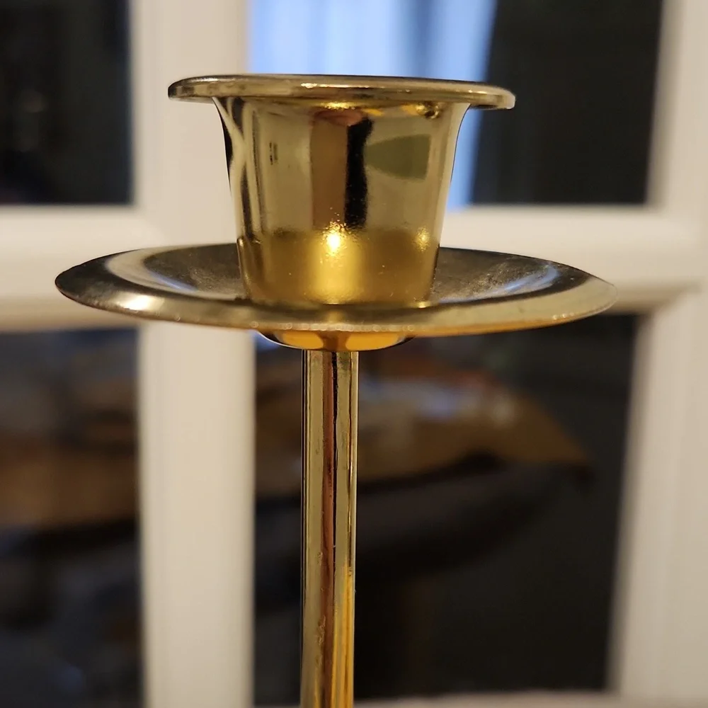 3 Arm Candelabra Brass Tone Candle Holder - Picture 5 of 6